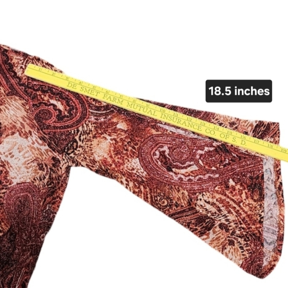 COCOMO Top Womens Plus 1X Brown Copper Paisley Bell Sleeve Celestial Fairy Boho - Picture 13 of 13